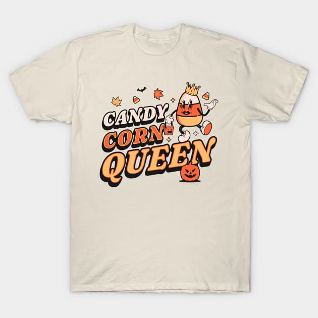 Candy Corn Queen - Retro Vintage Halloween T-Shirt by OrangeMonkeyArt